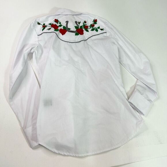 Rodeo Shirt Womens Small White Rose Embroidery Button-Down Cowgirl Top Country - Picture 8 of 9